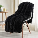 LRuilo Faux Fur Reversible Warm Throw Blanket, Ultra Soft Large Wrinkle Resistant Blankets, Hypoallergenic Washable Couch Bed Fluffy Furry Throws Photo Props (80x120cm,Black)