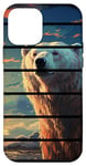 Coque pour iPhone 12 mini Rétro coucher de soleil blanc ours polaire lac artique réaliste anime art
