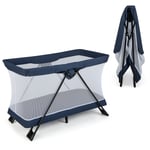 Baby Travel Cot Folding Newborn Crib with Soft Mattress 4-Side Breathable Mesh