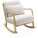 Fauteuil à bascule design en bois et tissu. bouclettes blanches. 1 place. rocking chair scandinave - Blanc