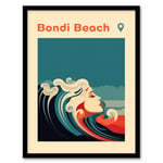 The Seaside Calls Bondi Beach Australia Modern Woman of the Waves Sea Siren Ocean Art Print Framed Poster Wall Decor
