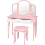 Helloshop26 - Ensemble coiffeuse et chaise avec miroir pliable pour enfants table et tabouret de maquillage de style princesse rose et blanc - Blanc