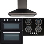 SIA 60cm Double Electric True Fan Oven, 4 Burner Gas Hob And Pyramid Cooker Hood