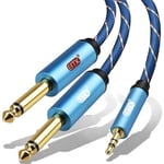 AuTech® 1.5M Audio Câble Jack 3.5mm Double 6.35mm Cordon 3.5 Mâle vers 6.35 Mâle Mono Y Splitter 6.35 Nylon Tressé - 1.5M