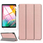 LJSM Case + Screen Protector for Lenovo Tab M10 FHD Plus TB-X606F / TB-X606X 10.3 inch - Tempered Film, Ultra Thin with Stand Function Slim PU Leather Smart Cover Skin - RoseGold