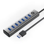 Orico USB-A Hub 7x USB-A 3.0 / USB-C 5V-3A, 1m - Grå