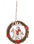Trä julkrans med tomten på en häst Xmas 15 cm