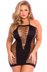 Seamless Halter Net Dress Plus Black Queen Size