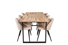 Venture Design Cirebon & Velvet matgrupp Natur/svart 6 st stolar & bord 200 x 90 cm