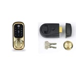Yale Smart Living YD-01-CON-NOMOD-PB Keyless Connected Ready Smart Door Lock, Polished Brass & P-Y3-BL-PB-60 Contemporary Nightlatch, Standard Security, Black Finish/Brass Cylinder, 60 mm Backset