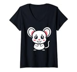 Womens Small Cute Animal Mouse Minimalist Simple Mouse V-Neck T-Shirt