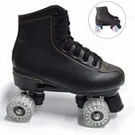Roller Skates Quad for Boys And Girls, Adult Double Row Comfortable Skates Roller for Adults Wear-Resistant Leather Double-Row Flash Wheel,Black,37
