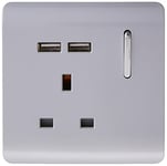 Trendi Switch 1 Gang 13 Amp 2.1 USB Plug Socket in Platinum Silver