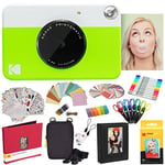 KODAK Printomatic Instant Camera (Green) All-In-Bundle + Zink Paper (20 Sheets) + Case + Photo Album + 7 Sticker Sets + Markers + Scissors