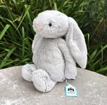 Jellycat Medium Silver Bashful Bunny Grey Rabbit Soft Plush Toy London BAS3BSN