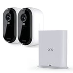 2 x Arlo Essential Outdoor 2K Wire-Free Camera (2nd Gen) + Arlo Pro Smart Hub Bundle