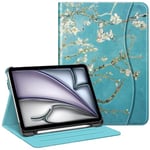 FINTIE Coque pour iPad Air 11 Pouces 2024 M2 / iPad Air 5 2022 / iPad Air 4 2020 10.9" - [Rangement de Stylet] Etui Multipositions Housse avec Poche de Cartes Sommeil/Réveil Auto, Fleur Abricotier