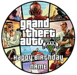 GTA V Grand Theft Auto Inspired Edible Icing Cake Topper Precut - Personalised (1. Round 7.5inch)