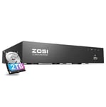 ZOSI 4K 8MP CCTV POE NVR 2TB Hard Drive 24/7 Recording Playback 8 Channel H.265+