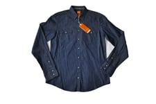 New  HUGO BOSS mens blue denim designer smart casual cotton jeans shirt MEDIUM