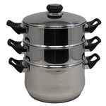 24cm 3 Tier Steamer Steelex Cooking Pan Stainless Steel Stock Pot Induction Safe