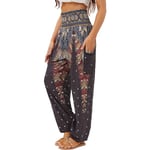 IC 2-pack Haremsbyxor för kvinnor, Yoga Boho byxor med hög midja och fickor