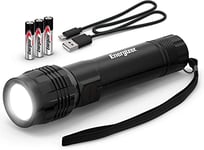 Energizer Rechargeable LED Tactical Torch, Ultra Bright High Lumens, Heavy Duty Water Resistant Flashlight for Emergency, Survival Kit, Camping Gear, USB Rechargeable, Black, YMHT32A
