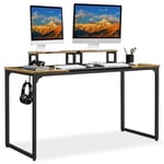 Yaheetech Bureau Informatique, Table d'Ordinateur, 140 x 60 x 75cm, Bureau Gaming/Travail/d'Étude avec Support de Moteur/2 illets pour Cables/1 Crochet d'Écouteur, Brun Rustique
