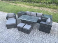 Garden Furniture Set Patio Rattan Dining Table Lounge Sofa Chair 3 Footstools