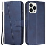 SKALO iPhone 15 Pro Embossed Triangle Plånboksfodral - Blå Blå