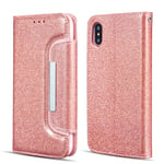 UEEBAI Case for iPhone XR, Luxury Bling Glitter PU Leather Flip Case [Big Magnetic Buckle] [Card Slots] Stand Function [Support Wireless Charging] Shockproof Wallet Cover for iPhone XR - Rose gold