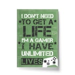 RED OCEAN Gamer Gift Funny Son Birthday Gift Gaming Print Framed Boys Bedroom Decor Xbox Fan Gift (A4 Print Only - Gamer Unlimited Lives Green)