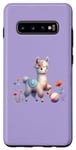 Galaxy S10+ Purple Cute Alpaca with Floral Crown and Colorful Ball Case