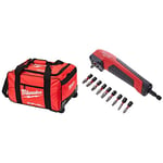 Milwaukee M18 19" Fuel Large Contractors Heavy Duty Duffel Tool Bag with Wheels & 4932471274 Shockwave Impact Duty Right Angle Attachment 11 Piece