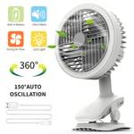 Mini Clip Desk Fan, 6" Clip On and Stand Desktop Cooling USB Fan, Auto Oscillating Table Fan with 3-Mode Speed & LED Light 360° Rotating for Baby Stroller Home Office Travel Camping Car