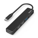 Hama Hub USB-C Multiports (Adaptateur 5 en 1: 3 USB-A, 1 USB-C Power Delivery PD, 1 HDMI, Station d'Acceuil Ordinateur Portable/Tablette MacBook Pro, MacBook Air, iPad Pro, Dell et XPS) Noir