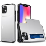iPhone 15 - SLIDE Hybrid cover med kortholder - Sølv