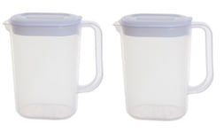 2 Plastic Fridge Jugs 1.5L Slimline Whitefurze Easy Pour Water Milk Squash Jug