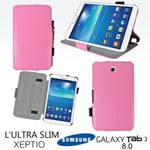 Housse luxe Samsung Galaxy Tab 3 8 pouces SM-T3100/SM-T3110/SM-T3150 16 et 32 Go rose (Wifi/3G/4G) Ultra Slim Cuir Style avec stand - Etui coque de protection rose Samsung Galaxy Tab 3 8.0 -  accessoires pochette XEPTIO : Exceptional case !