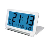Digital Travel Alarm Clock, Folding Mini Silent Alarm Clock With Night Light Temperature Calendar LCD Display and Repeating Snooze for Home Office Travel,White