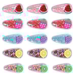 15-pack flicklås hårklämmor för flickor, glänsande frukter, genomskinliga spännen, kvicksand glitter paljetter spännen, söta hårklämmor, barn flickor styling accessoarer