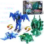 QUANTUM HEROES DINOSTER 2 en 1, Jouets Transforming, Action Figure Dinosaures, Stego et Ptera 2pcs, 5 Pouces, Jouets Action Figure pour Garçons et Filles 5 6 7 8 9 10 Ans, Bleu/Vert