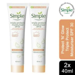 2pack 40ml Simple Triple Protection Moisturiser SPF 30 For Dull & Tired Skin