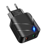 Dubbel USB-laddare EU Väggladdare Adapter Laptop Surfplatta QC 3.0 Snabbladdare För Xiaomi Samsung Telefonladdare Black