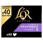 L'OR Espresso Lungo Profondo Coffee Pods x40 Intensity 8 (Pack of 5, Total 200 Capsules)