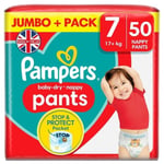 Pampers Baby-Dry Nappy Pants, Size 7, 17kg+ Jumbo Pack (50 Per Pack)