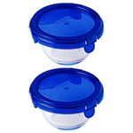 Pyrex Easy Wash Cook & Go Round Glass Container with Lid 11cm Blue (Pack of 2)