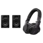 Pioneer DJ DM-40D 4” desktop monitor system (Black) & HDJ-CUE1, DJ Headphones