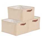 SOCOHOME Wardrobe Storage Boxes- Set of 3 Canvas Fabric Clothes Storage Basket for Bedroom Shelf Closet (Beige, Small)