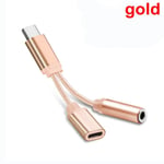 2in1 Headphone Adapter Type C To 3.5mm Jack Charging Cable Gold